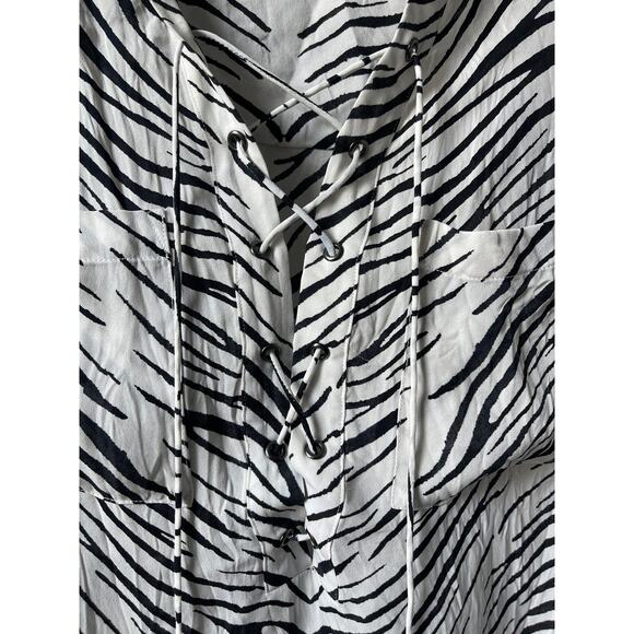 Haute Hippie Zebra Print Silk Crepe de Cine Lace up Detail Blouse - Picture 3 of 8